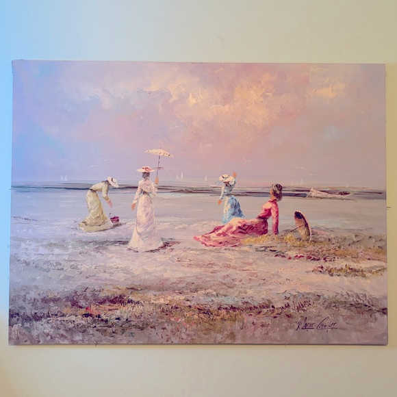 RARE Marie Charlot Oil on Canvas “Women On Beach” Landscape Painting - Picture 1 of 3